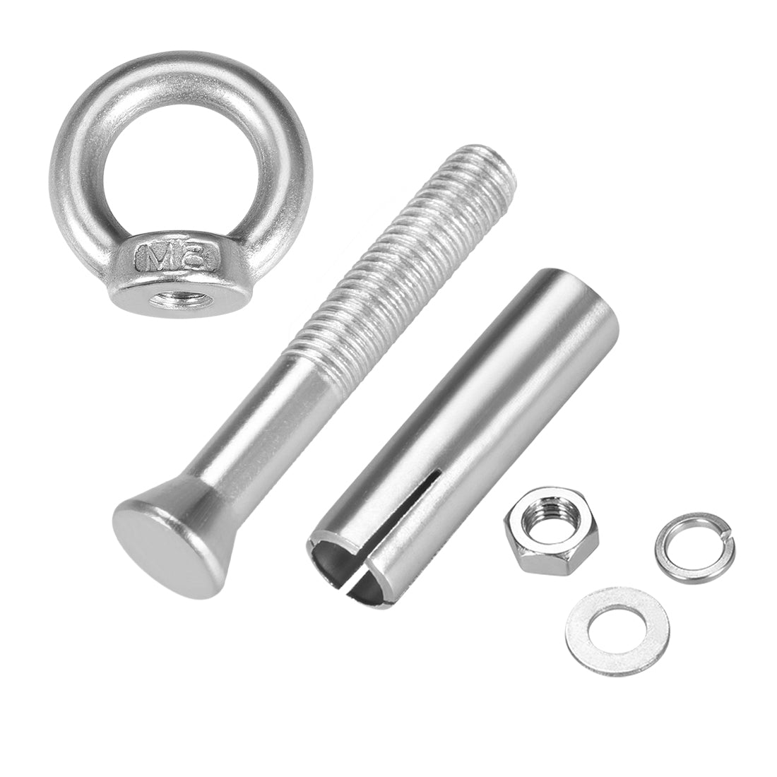 uxcell Uxcell M8 x 80 Expansion Eyebolt Eye Nut Screw with Ring Anchor Raw Bolts 5 Pcs