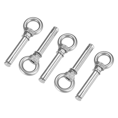 Harfington Uxcell M8 x 80 Expansion Eyebolt Eye Nut Screw with Ring Anchor Raw Bolts 5 Pcs