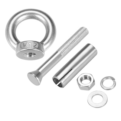 Harfington Uxcell M12 x 80 Expansion Eyebolt Eye Nut Screw with Ring Anchor Raw Bolts 2 Pcs