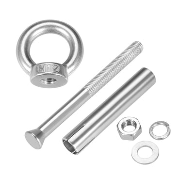 Harfington Uxcell M12 x 120 Expansion Eyebolt Eye Nut Screw with Ring Anchor Raw Bolts 2 Pcs