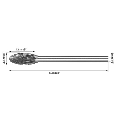 Harfington Uxcell Tungsten Carbide Double Cut Rotary File Oval Shape with 1/8" Shank 3pcs