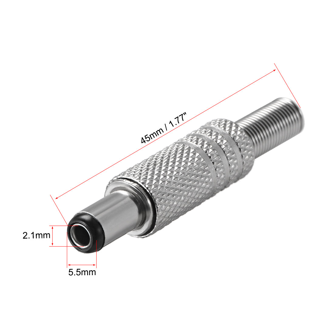 Uxcell Uxcell DC Male Connector 5.5mm x 2.1mm x 9mm Power Cable Jack Adapter Coupler Silver Tone 5Pcs