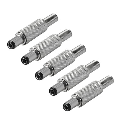 Harfington Uxcell DC Male Connector 5.5mm x 2.1mm x 9mm Power Cable Jack Adapter Coupler Silver Tone 5Pcs