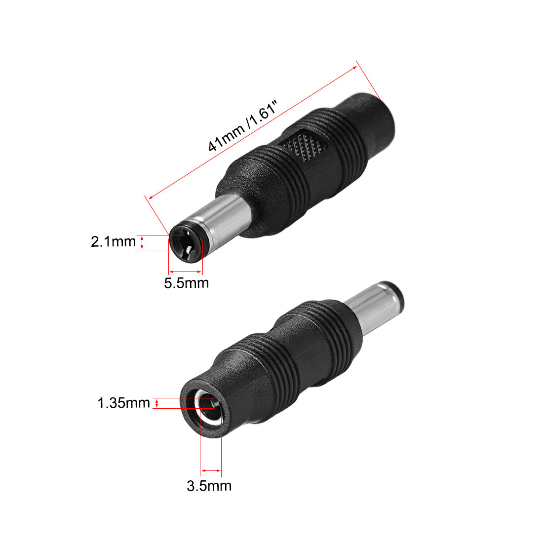 uxcell Uxcell DC Power Converter 5.5mm x 2.1mm Male to 3.5mm x 1.35mm Female Adapter Connector Black 10Pcs