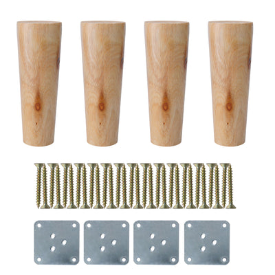 Harfington Uxcell 6" Round Solid Wood Furniture Legs Chair Table Feet Replacement Set of 4
