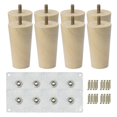 Harfington Uxcell 5" Round Solid Wood Furniture Leg Table Chair Feet Adjuster Replacement Set of 8
