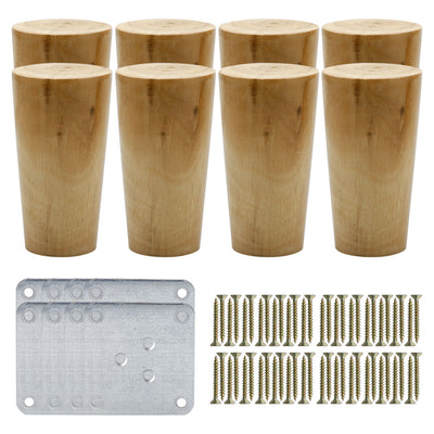 Harfington Uxcell 4" Round Solid Wood Furniture Leg Chair Sofa Cabinet Feet Replacement Set of 8