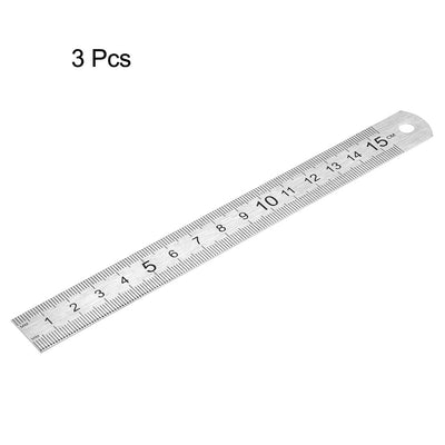 Harfington Uxcell Steel Straight Ruler 6-inch (15cm) Inches and Metric Scale 3pcs