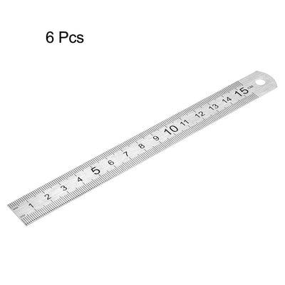Harfington Uxcell Stainless Steel Ruler 6-inch (15cm) Straight Ruler Inches and Metric Scale 6pcs