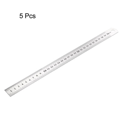 Harfington Uxcell Stainless Steel Ruler 12-inch (30cm) Straight Ruler Inches and Metric Scale 5pcs