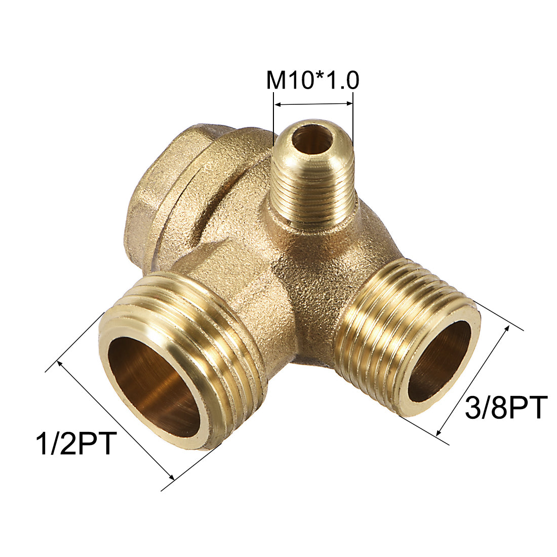 uxcell Uxcell Air Compressor Check Valve 90 Degree Male Threaded Brass 3/8PTx1/2PTxM10 3Pcs
