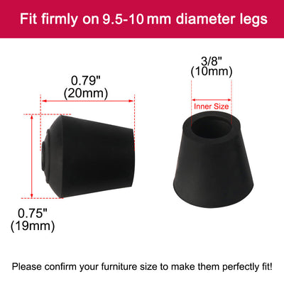 Harfington Uxcell Rubber Leg Cap Tip Cup Feet Cover 10mm 3/8" Inner Dia 16pcs for Furniture Chair