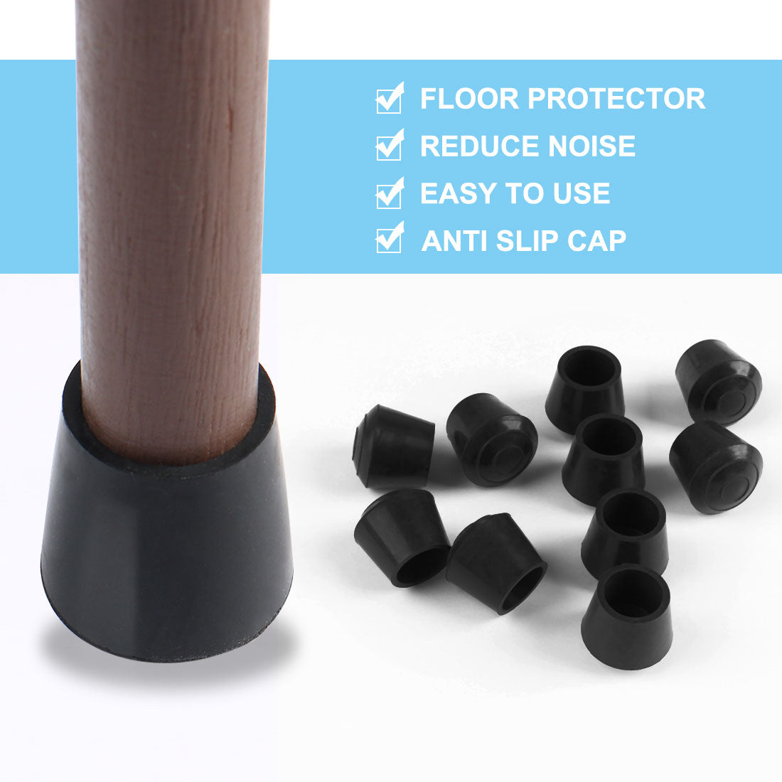 uxcell Uxcell Rubber Leg Cap Tip Cup Feet Cover 10mm 3/8" Inner Dia 16pcs for Furniture Chair