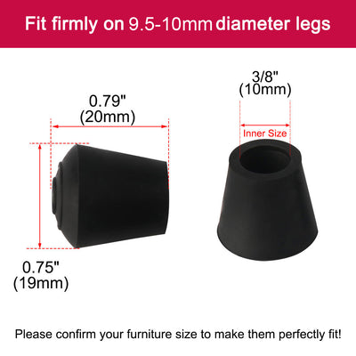 Harfington Uxcell Rubber Leg Cap Tip Cup Feet Cover 10mm 3/8" Inner Dia 34pcs for Furniture Chair