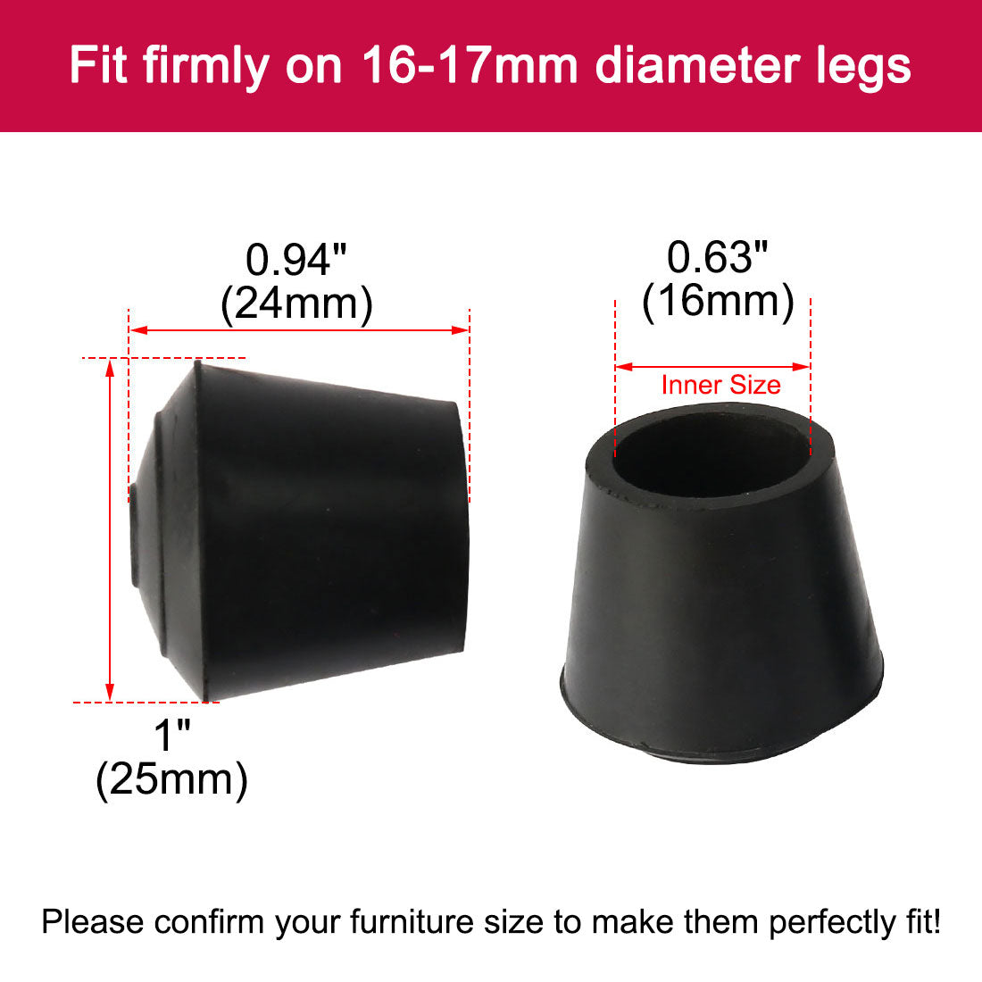 uxcell Uxcell Rubber Leg Caps Tip Cup Feet Covers 16mm 5/8" Inner Dia 40pcs for Furniture Table