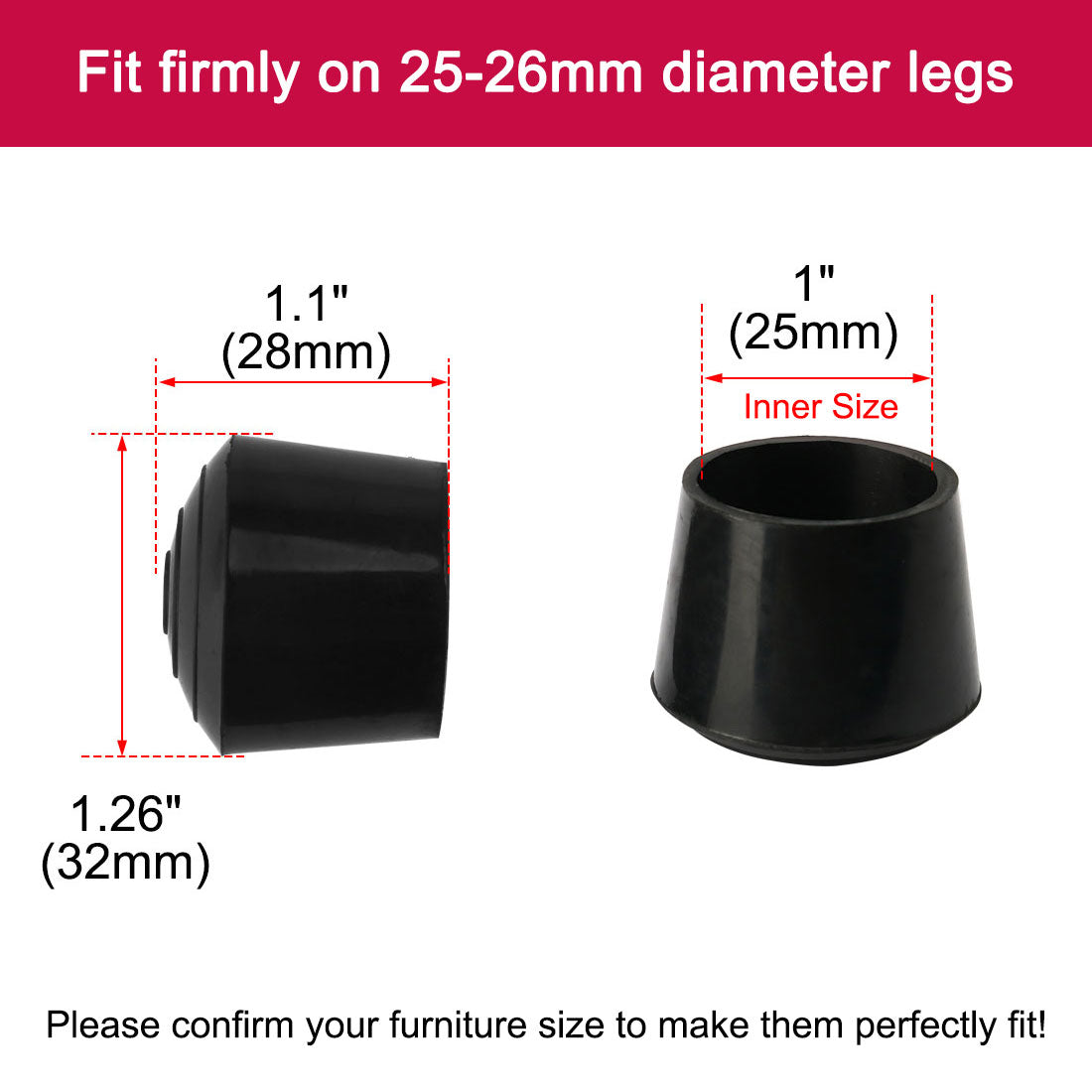 uxcell Uxcell Rubber Leg Cap Tip Cup Feet Cover 25mm 1" Inner Dia 24pcs for Furniture Table