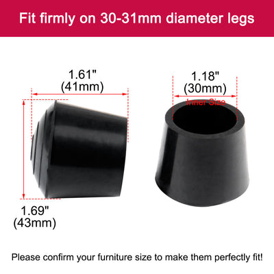 Harfington Uxcell Rubber Leg Cap Tip Cup Feet Cover 30mm 1 1/8" Inner Dia 8pcs for Furniture Desk
