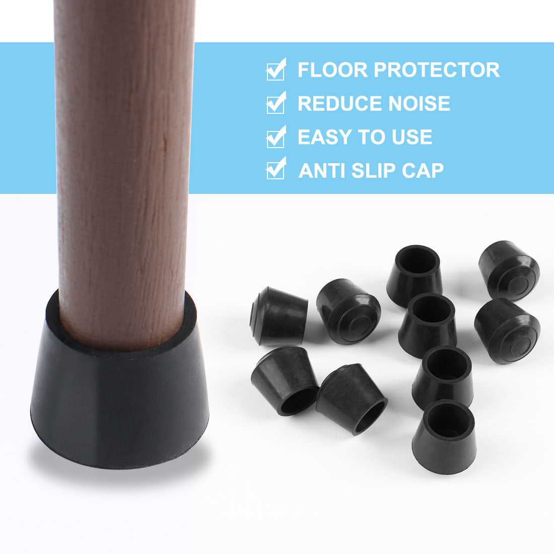 uxcell Uxcell Rubber Leg Cap Tip Cup Feet Cover 30mm 1 1/8" Inner Dia 8pcs for Furniture Desk