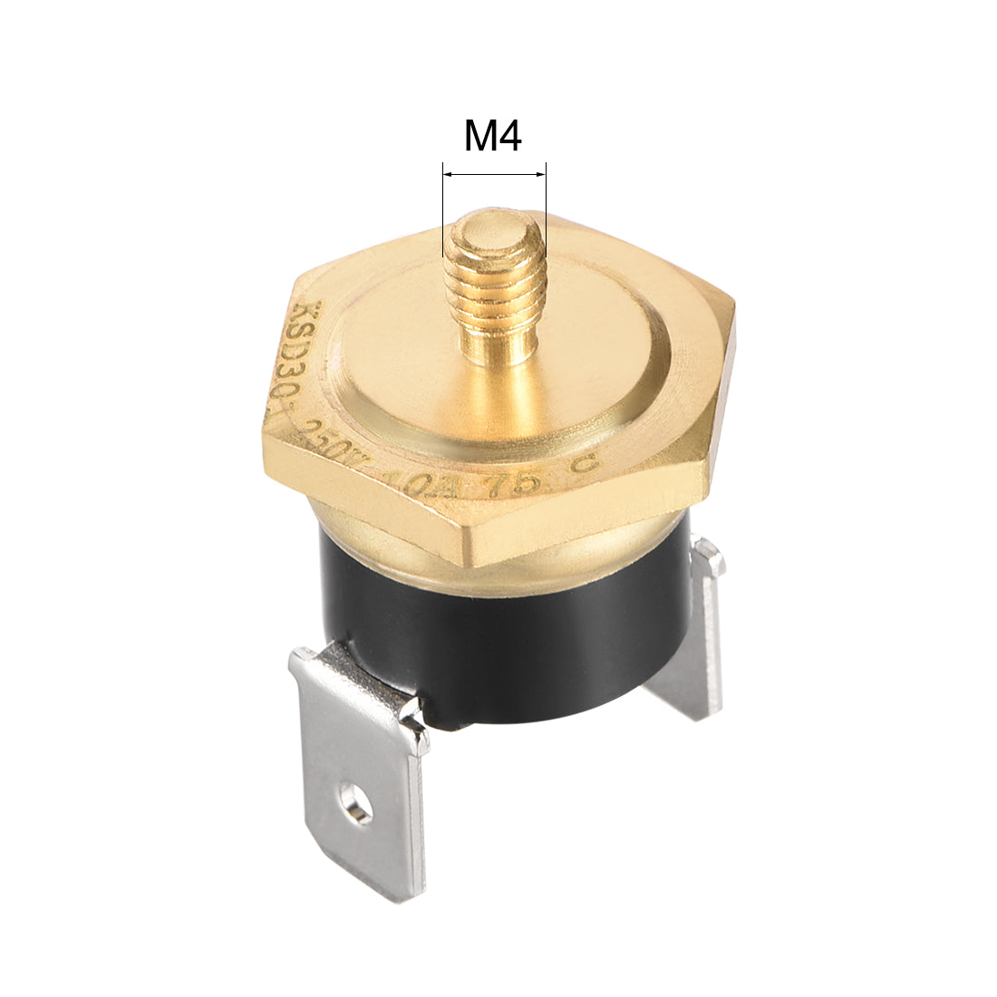 uxcell Uxcell KSD301 Thermostat, Temperature Control Switch 75°C Copper M4 Normally Closed N.C 10A