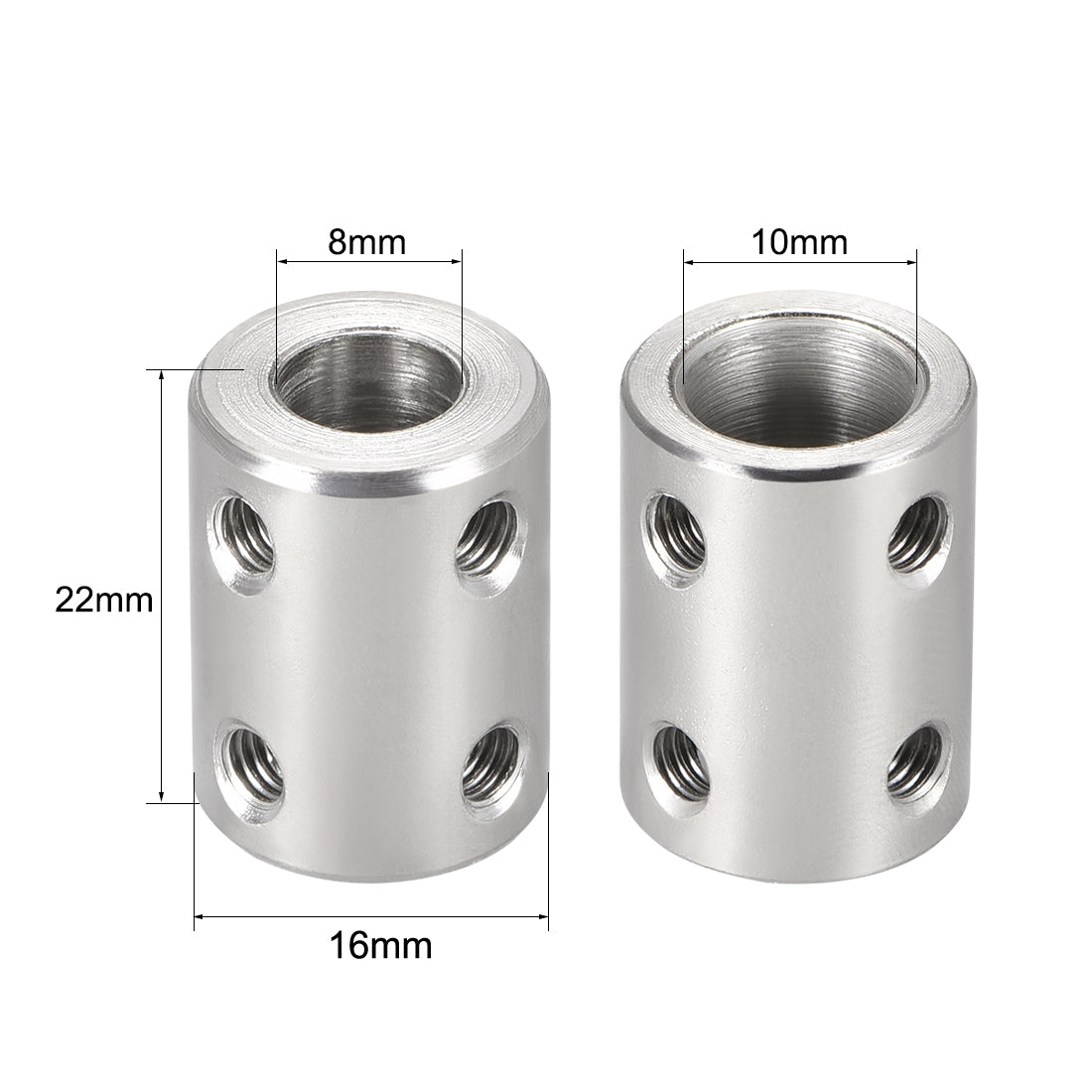 uxcell Uxcell Shaft Coupling 8mm to 10mm L22xD16 Robot Motor Wheel Rigid Coupler Connector Silver Tone 2 Pcs