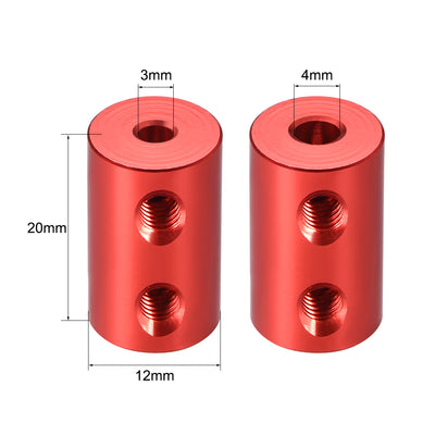 Harfington Uxcell Shaft Coupling 3mm to 4mm Bore L20xD12 Robot Motor Wheel Rigid Coupler Connector Red 2 Pcs