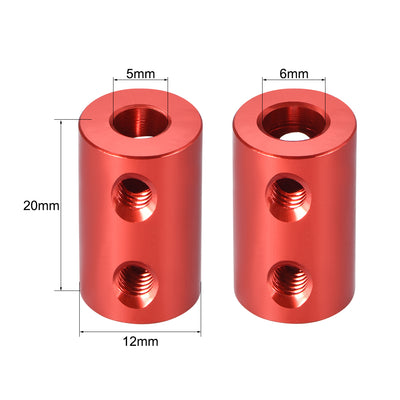 Harfington Uxcell Shaft Coupling 5mm to 6mm Bore L20xD12 Robot Motor Wheel Rigid Coupler Connector Red 2 PCS