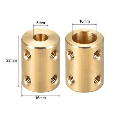 Harfington Uxcell Shaft Coupling 6mm to 10mm Bore L22xD16 Robot Motor Wheel Rigid Coupler Connector Gold Tone
