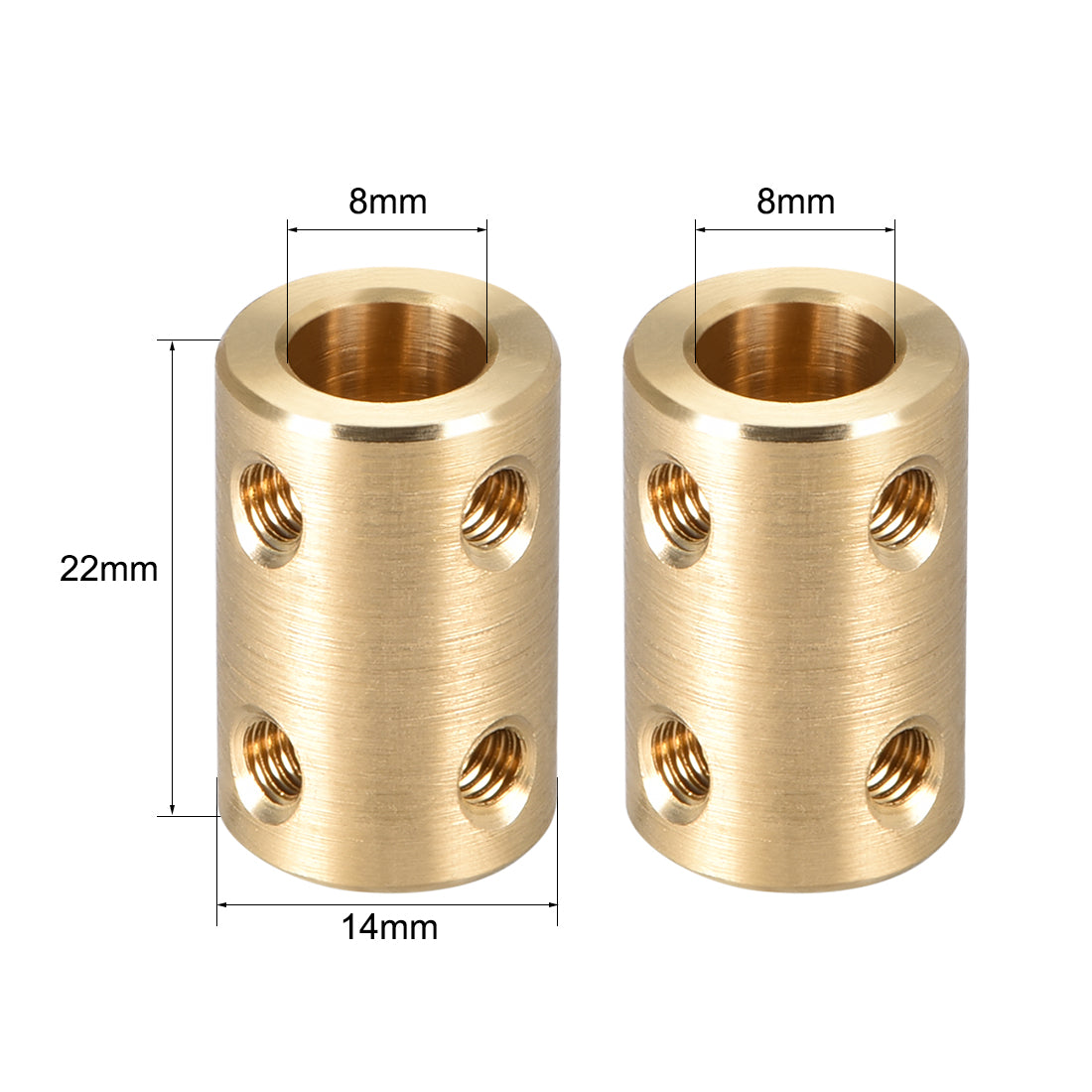 uxcell Uxcell Shaft Coupling 8mm to 8mm Bore L22xD14 Robot Motor Wheel Rigid Coupler Connector Gold Tone