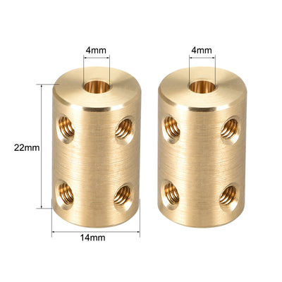 Harfington Uxcell Shaft Coupling 4mm to 4mm Bore L22xD14 Robot Motor Wheel Rigid Coupler Connector Gold Tone 2 Pcs