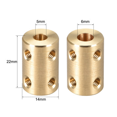 Harfington Uxcell Shaft Coupling 5mm to 6mm Bore L22xD14 Robot Motor Wheel Rigid Coupler Connector Gold Tone 2 Pcs