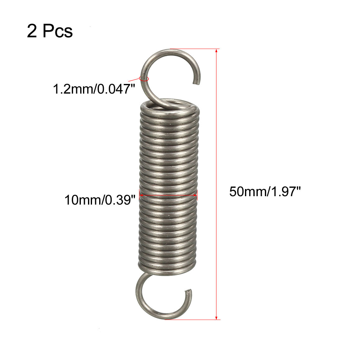 uxcell Uxcell Extended Tension Spring Wire Diameter 0.047", OD 0.39", Free Length 1.97" 2pcs