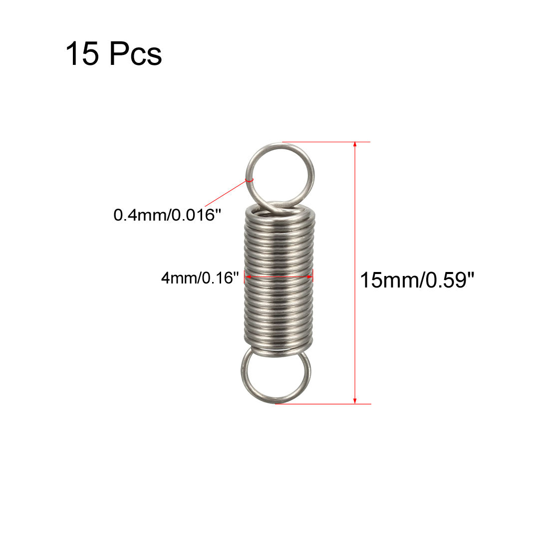 uxcell Uxcell Extended Tension Spring Wire Diameter 0.016", OD 0.16", Free Length 0.59" 15pcs