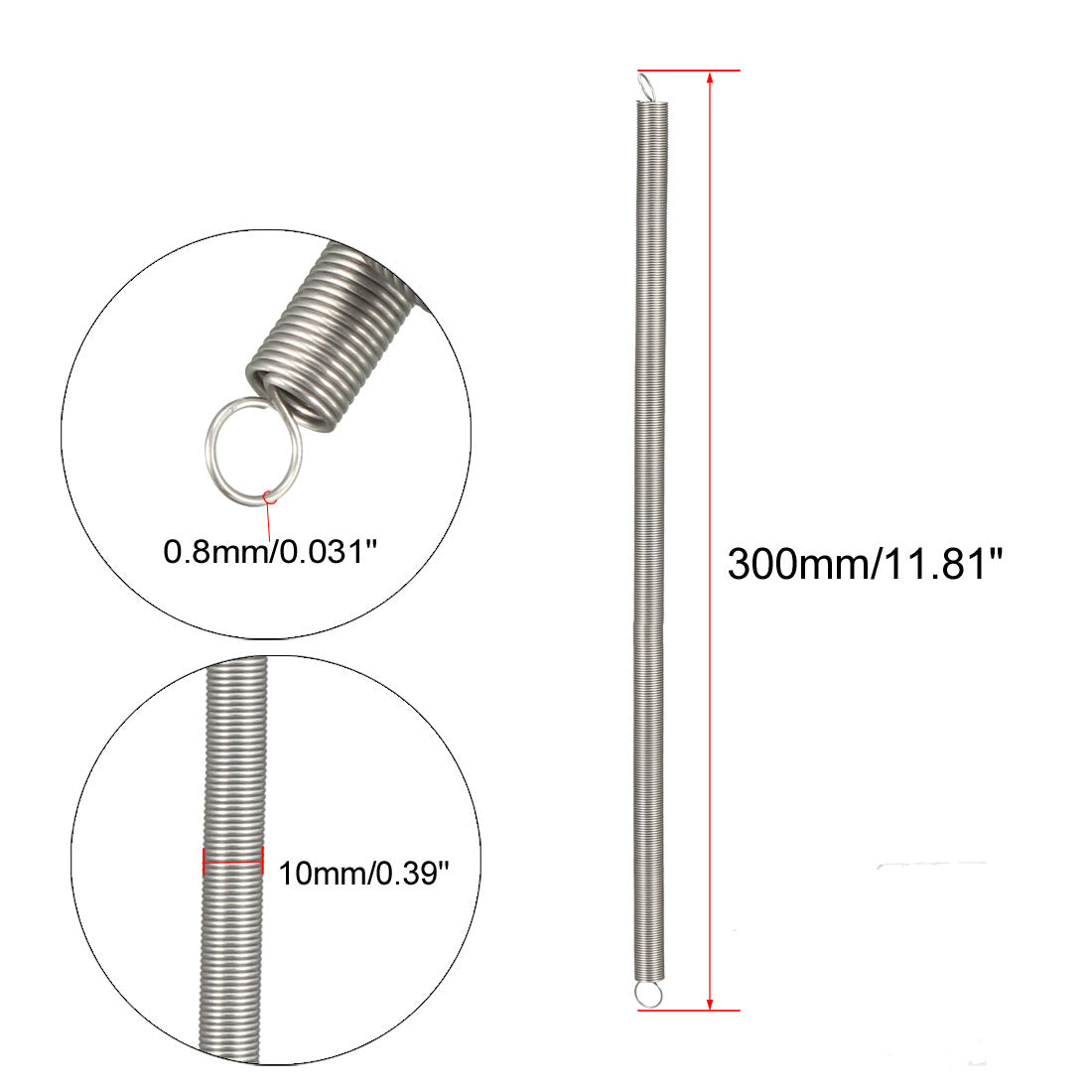 uxcell Uxcell Extended Tension Spring Wire Diameter 0.031", OD 0.39", Free Length 11.81"
