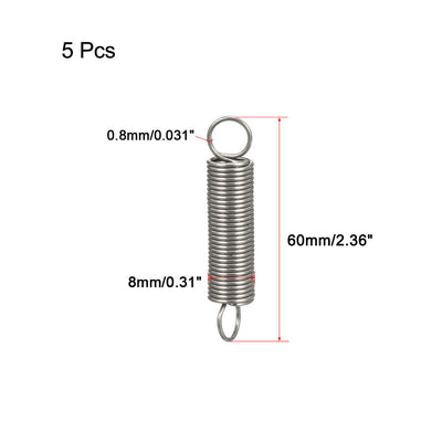 Harfington Uxcell Extended Tension Spring Wire Diameter 0.031", OD 0.31", Free Length 2.36" 5pcs