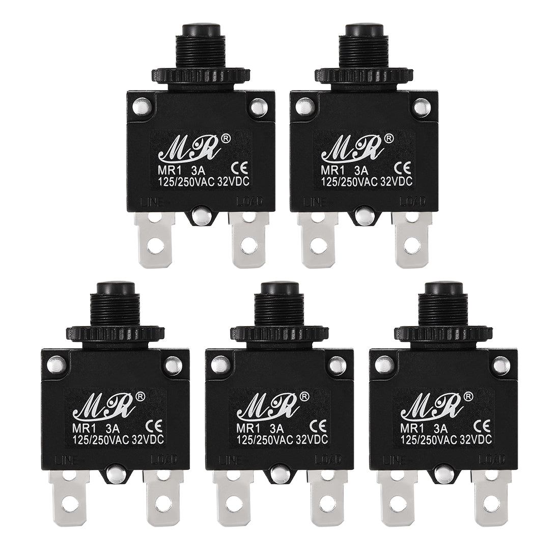 uxcell Uxcell 5Pcs Thermal Overload Protector AC 125/250V 32VDC 3A Push Button Reset Circuit Breaker