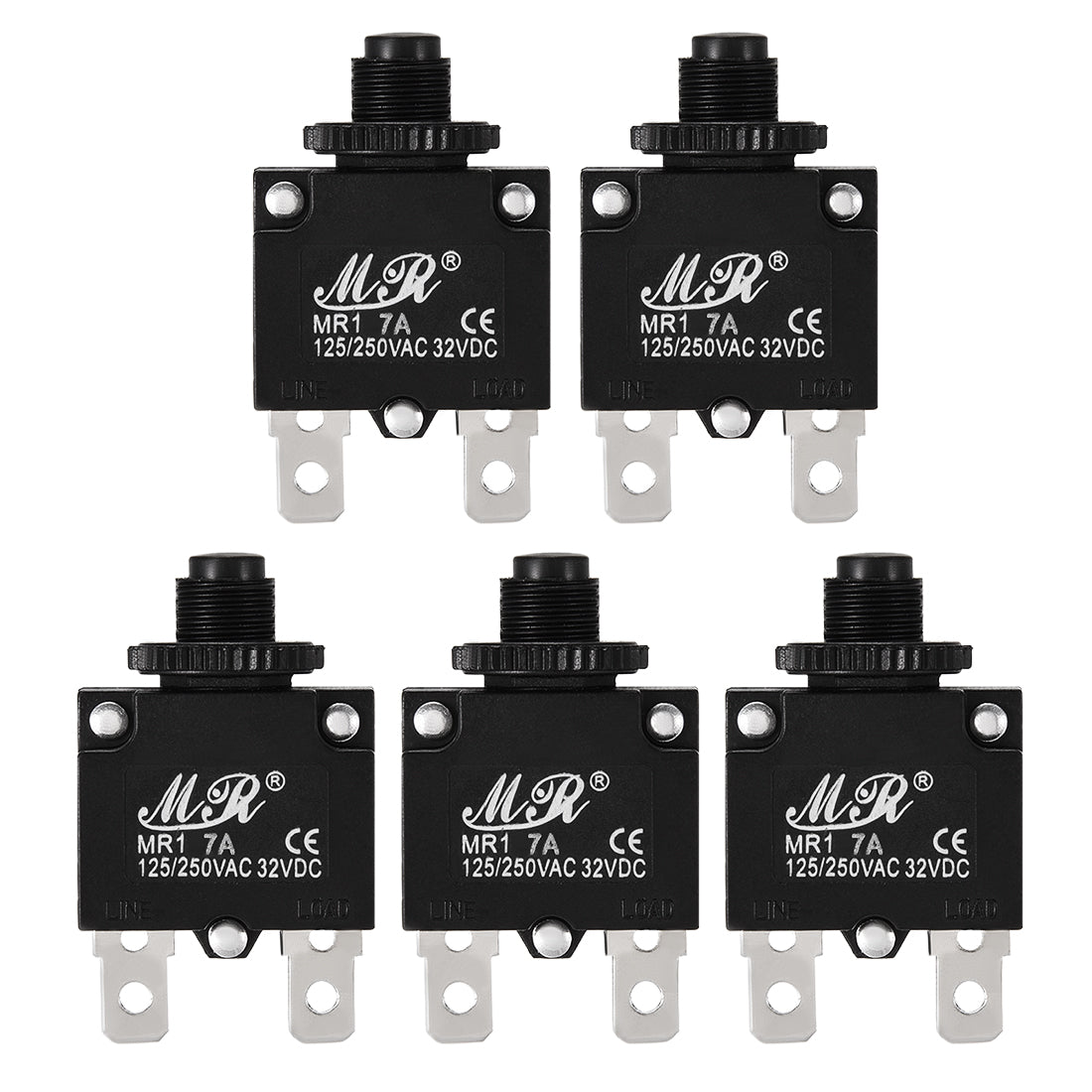 uxcell Uxcell 5Pcs Thermal Overload Protector AC 125/250V 7A Push Button Reset Circuit Breaker