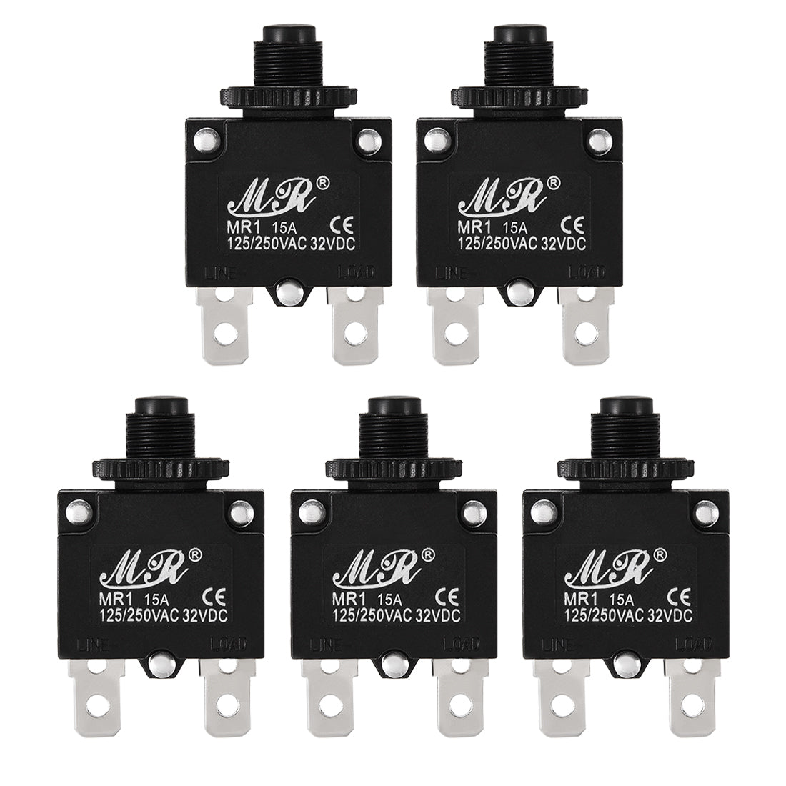 uxcell Uxcell 5Pcs Thermal Overload Protector AC 125/250V 15A Push Button Reset Circuit Breaker