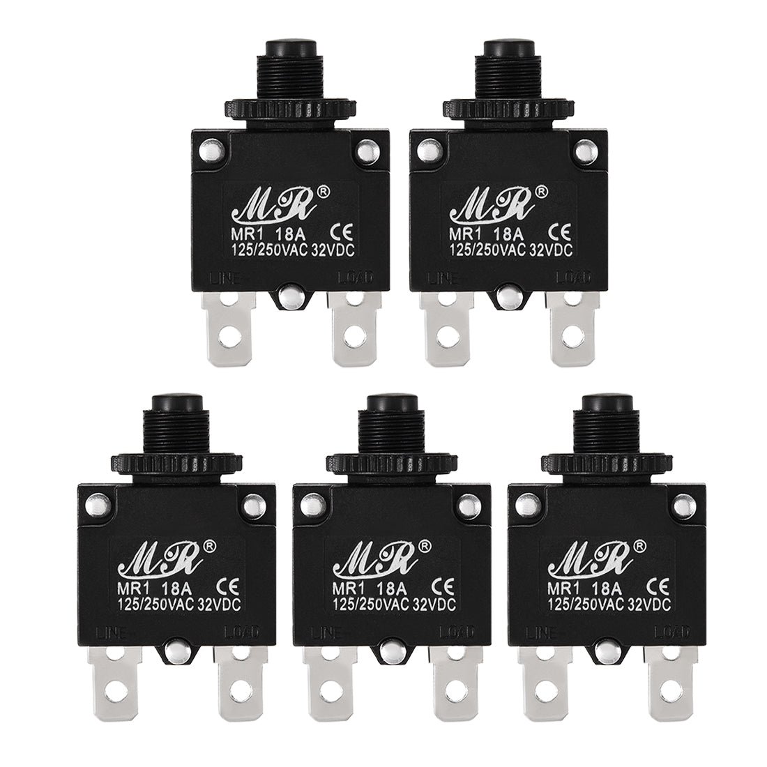 uxcell Uxcell 5Pcs Thermal Overload Protector AC 125/250V 18A Push Button Reset Circuit Breaker