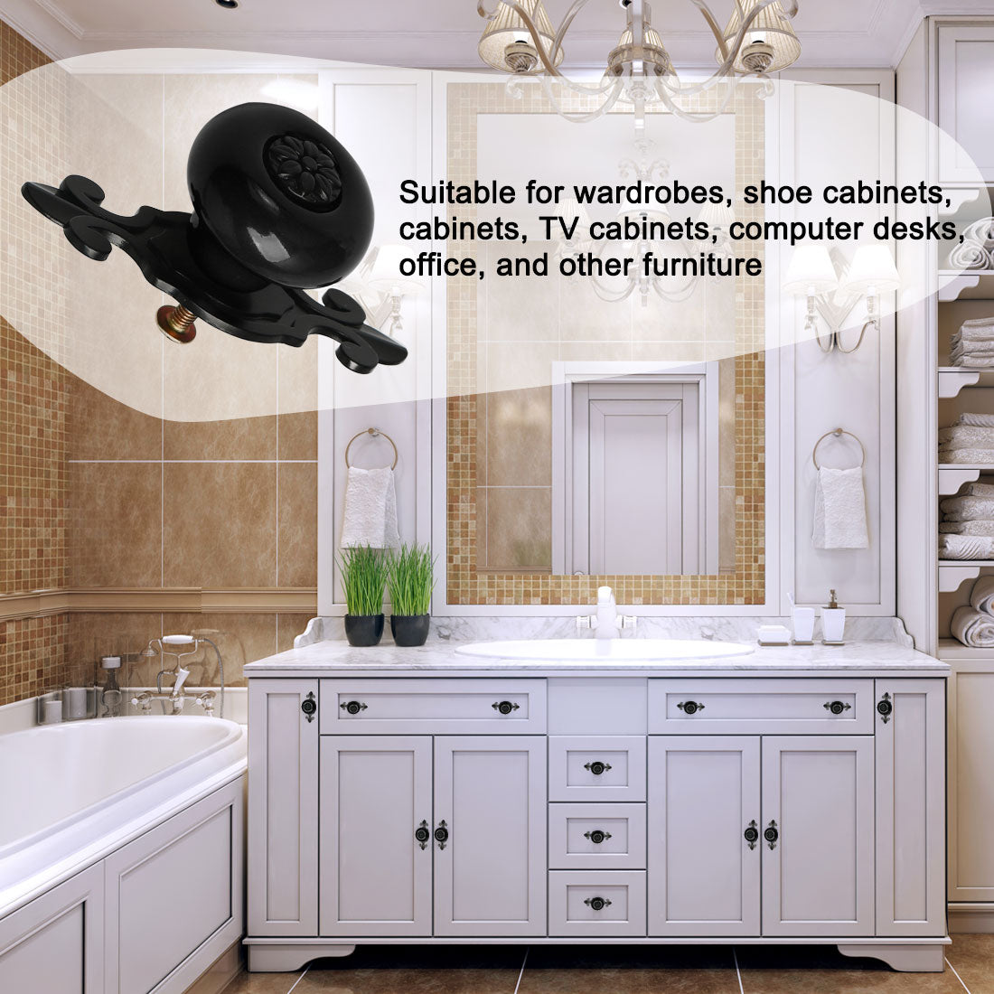 uxcell Uxcell Ceramic Vintage Knobs Drawer Pull Handle Cupboard Wardrobe Cabinet 4pcs Black