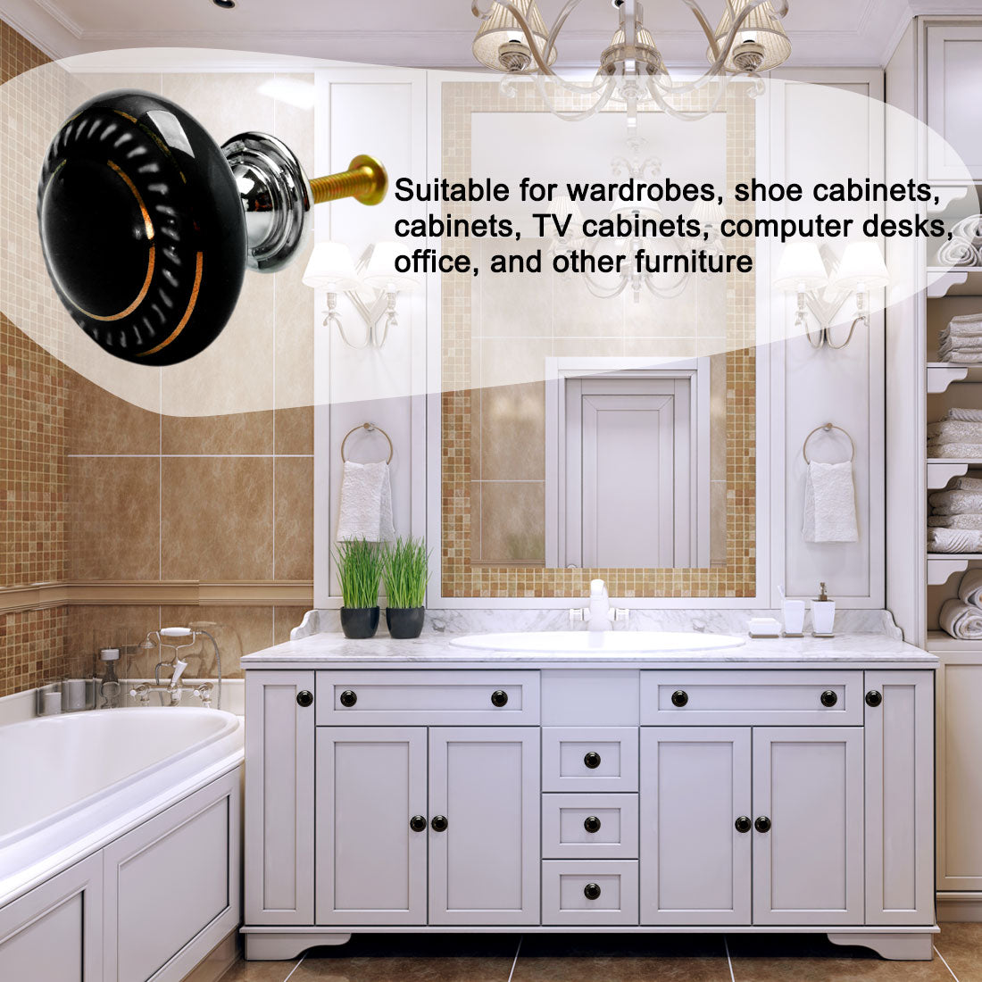 uxcell Uxcell Ceramic Vintage Knobs Drawer Pull Handle Cupboard Dresser 4pcs Gold Circle Black