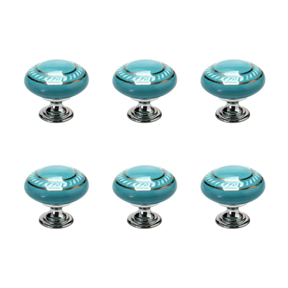 uxcell Uxcell Ceramic Vintage Knobs Drawer Pull Handle Cupboard Dresser 6pcs Gold Circle Blue