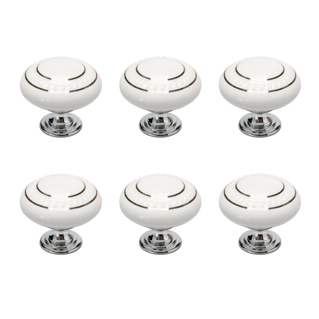 uxcell Uxcell Ceramic Vintage Knobs Drawer Pull Handle Cupboard Dresser 6pcs Silver Circle White