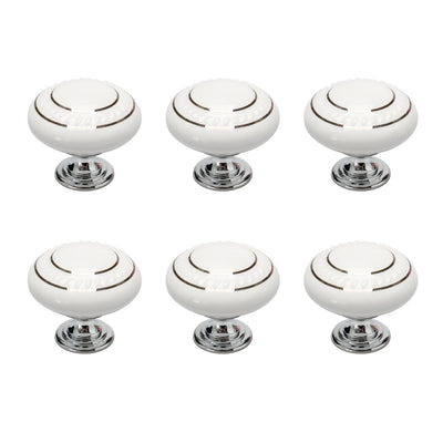 Harfington Uxcell Ceramic Vintage Knobs Drawer Pull Handle Cupboard Dresser 6pcs Silver Circle White