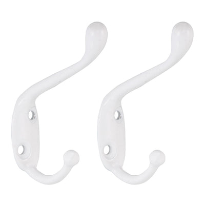 Harfington Uxcell Dual Prong Coat Hooks Wall Mounted Retro Double Hooks Utility White Hook for Coat Scarf Bag Towel Key Cap Cup Hat 80mm x 17mm x 55mm 2pcs