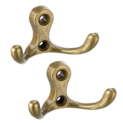 Harfington Uxcell Dual Prong Coat Hooks Wall Mounted Retro Double Hooks Utility Antique Bronze Hook for Coat Scarf Bag Towel Key Cap Cup Hat 30mm x 55mm x 29mm 2pcs