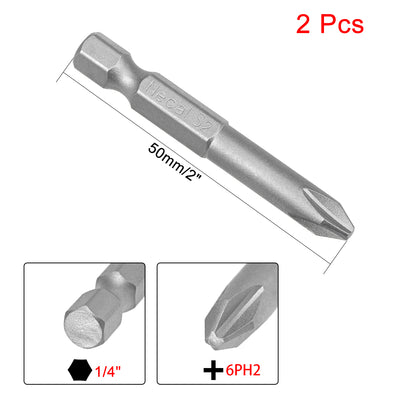 Harfington Uxcell 2 Pcs 6mm PH2 Magnetic Phillips Screwdriver Bits, 1/4 Inch Hex Shank 2-inch Length S2 Power Tool
