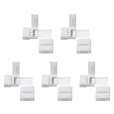 Harfington Uxcell 10mm 4P L-shape LED Strip Connector Right Angle Corner Connectors Clip for 5050 RGB 4 Conductor LED Strip Lights Strip to Strip 5Pcs