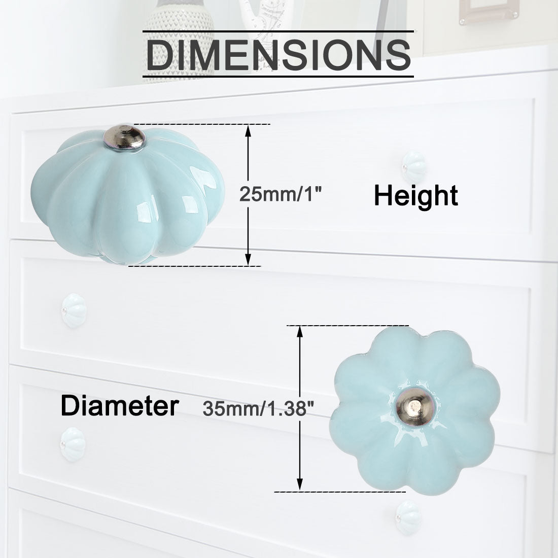 uxcell Uxcell Solid Ceramic Knobs Pumpkin Drawer Pull Handle Replacement Wardrobe 6pcs Blue