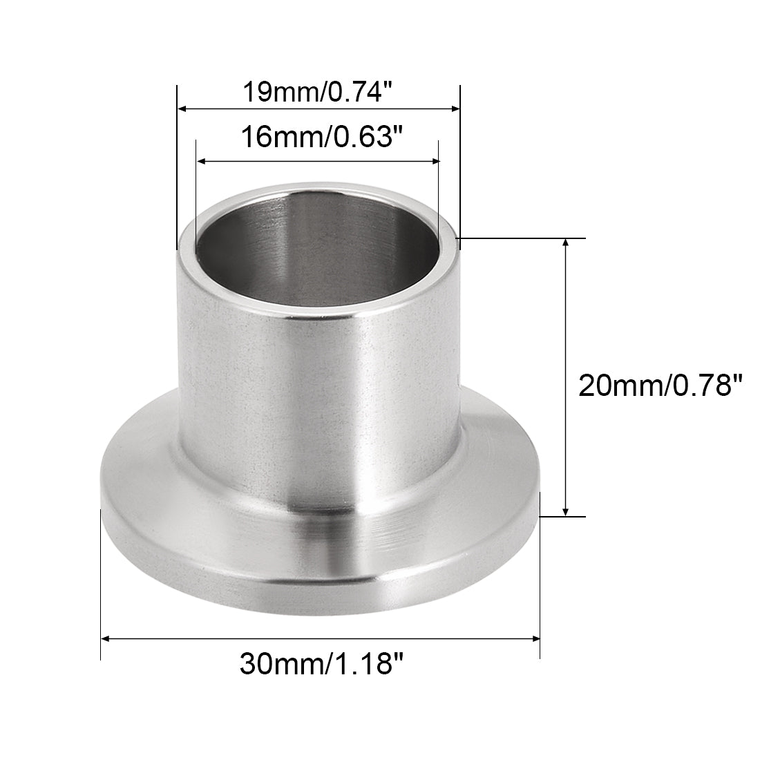 uxcell Uxcell 304 Stainless Steel Fitting Long Weld Clamp Ferrule Fits  Clamp 19x20mm