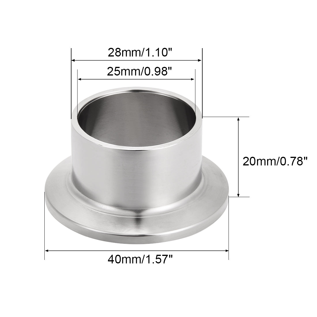 uxcell Uxcell 304 Stainless Steel Fitting Long Weld Clamp Ferrule Fits  Clamp 28x20mm